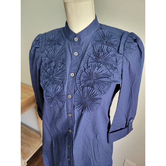 Tibi Oversized Button Shirt Tunic Dress Cotton Rosette Blue Sz 4 NWOT - Picture 2 of 5